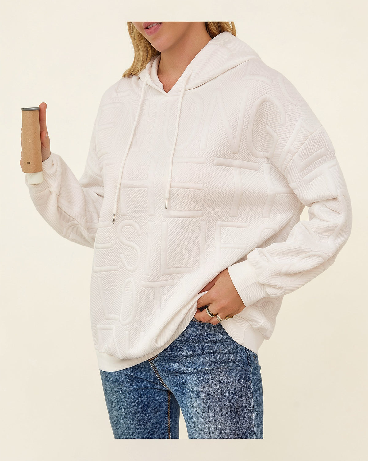 3D Grid Textured Hoodie