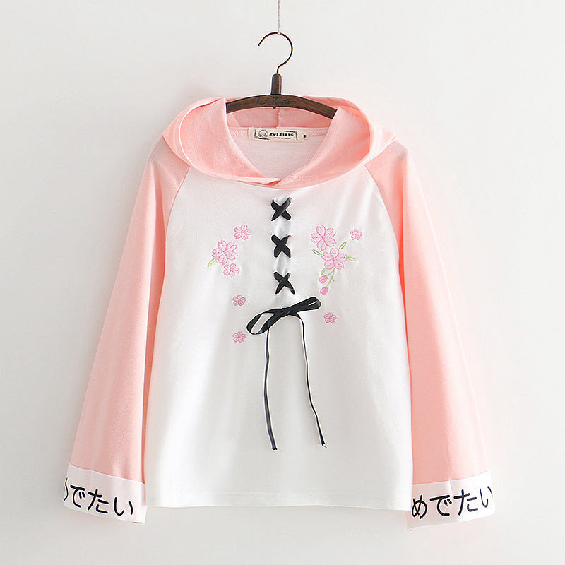 Lace-Up Bow Two-Tone Hoodie