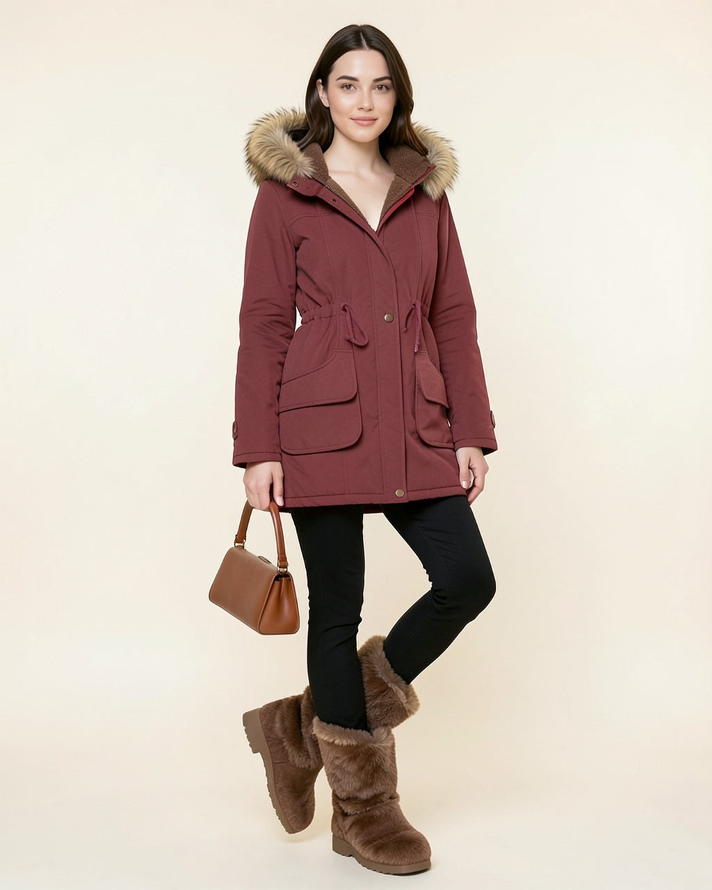 Faux Fur Hood Parka Coat