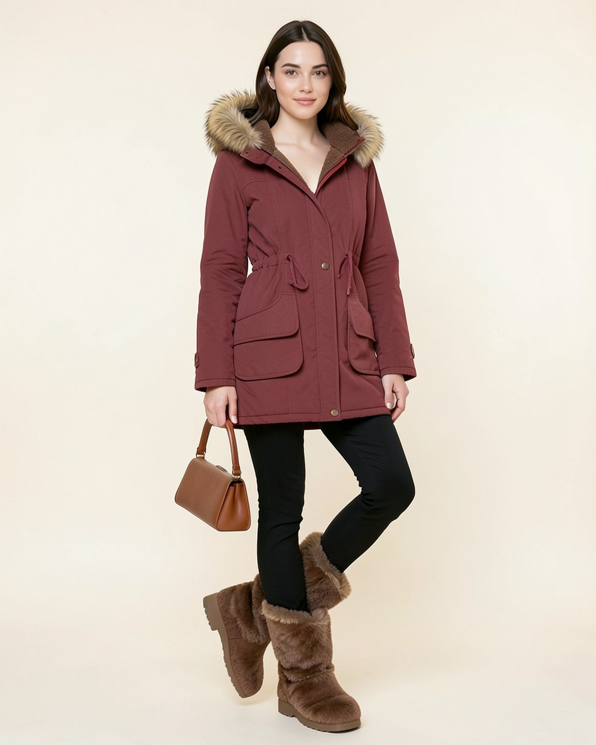 Faux Fur Hood Parka Coat