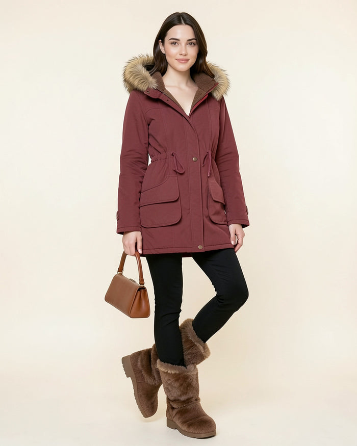 Faux Fur Hood Parka Coat