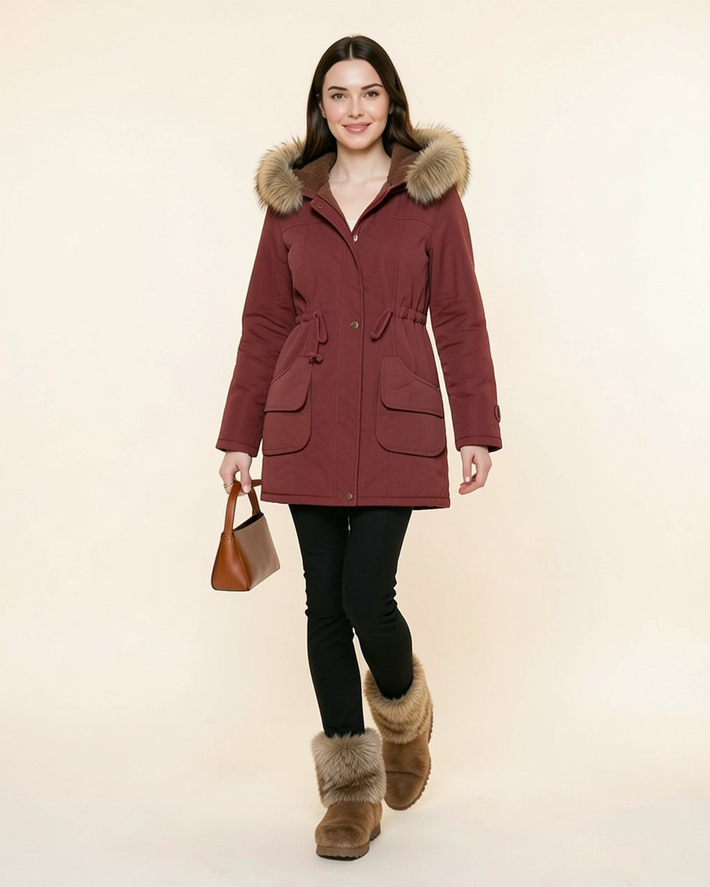 Faux Fur Hood Parka Coat