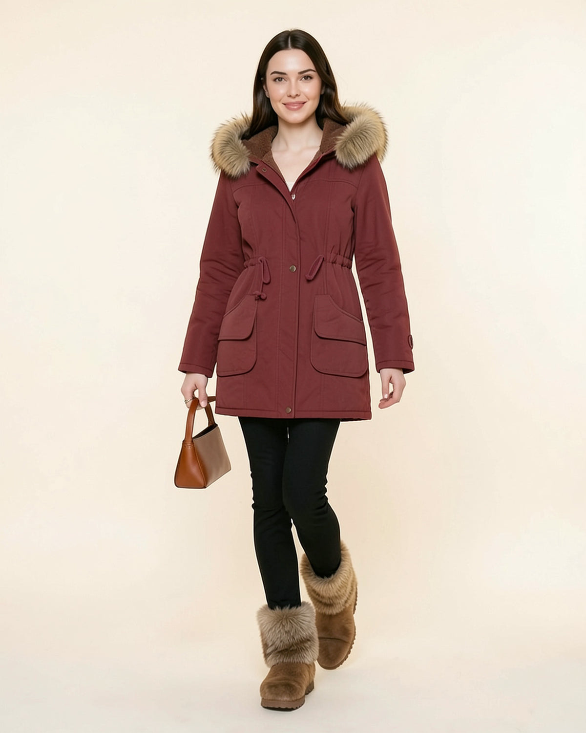 Faux Fur Hood Parka Coat