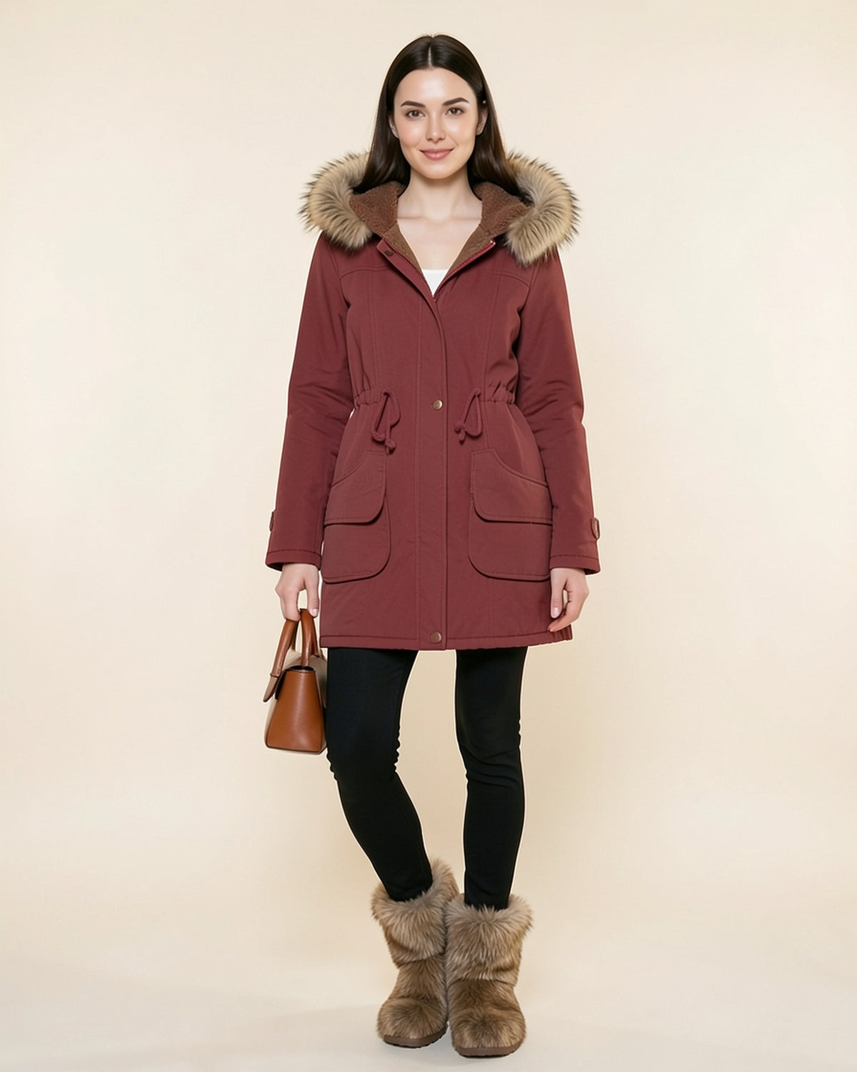 Faux Fur Hood Parka Coat