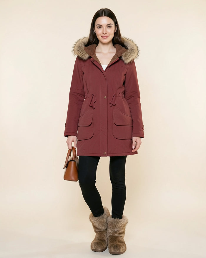 Faux Fur Hood Parka Coat