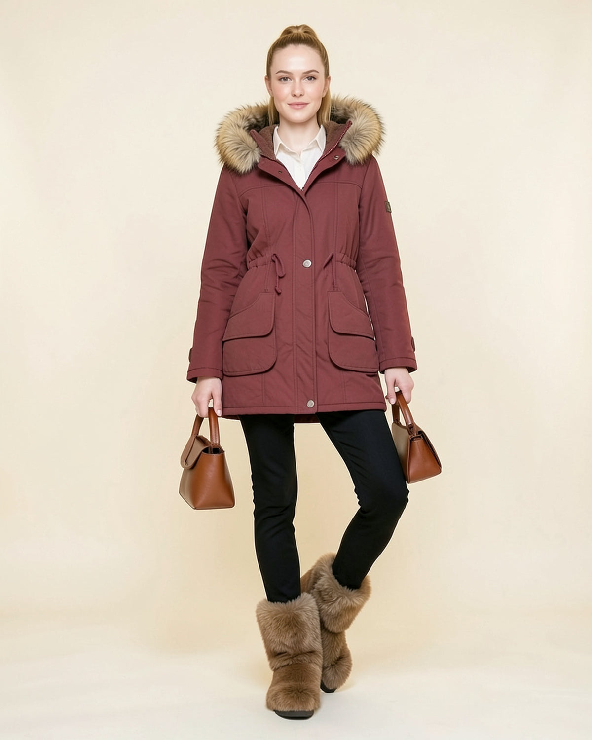 Faux Fur Hood Parka Coat