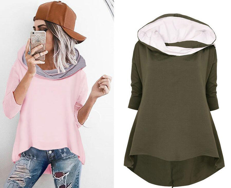 Curved Hem Contrast Hood Hoodie