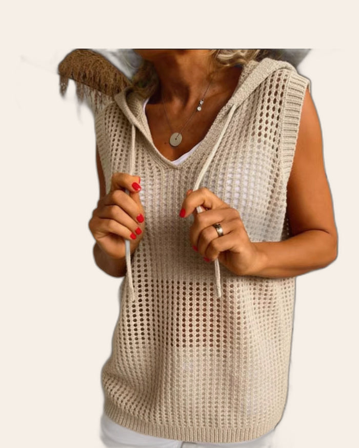 Open-Knit Hooded Vest