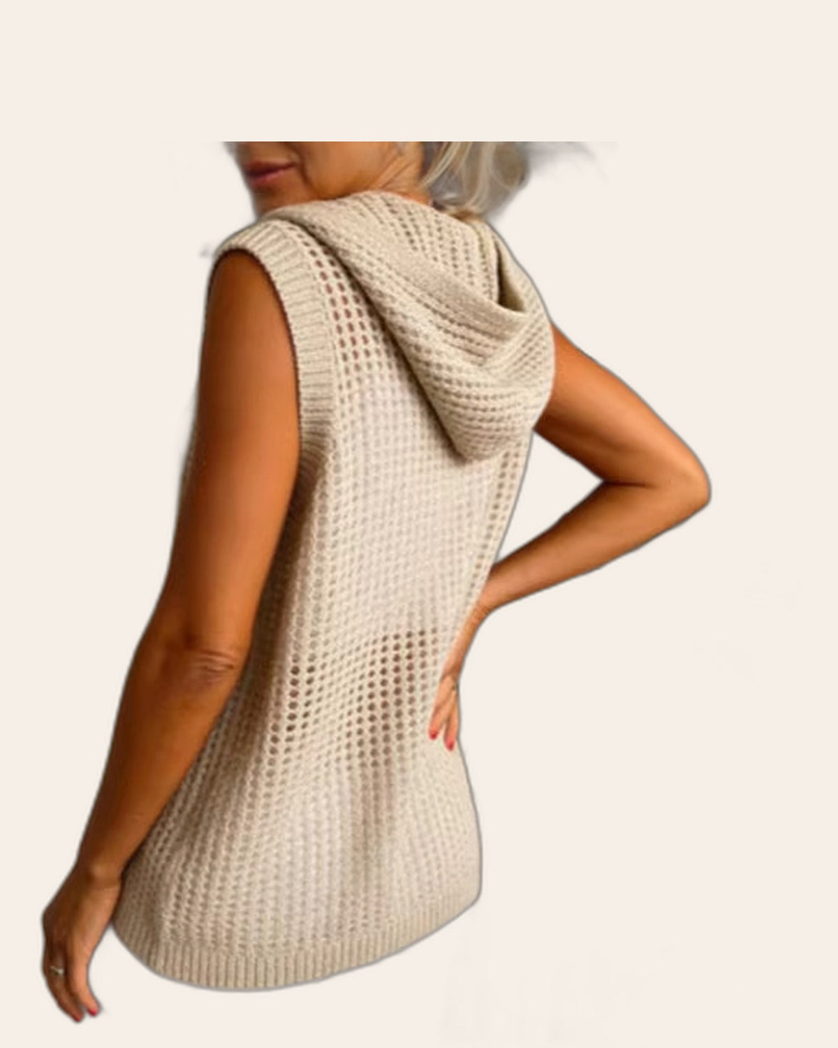 Open-Knit Hooded Vest