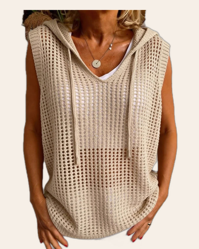 Open-Knit Hooded Vest