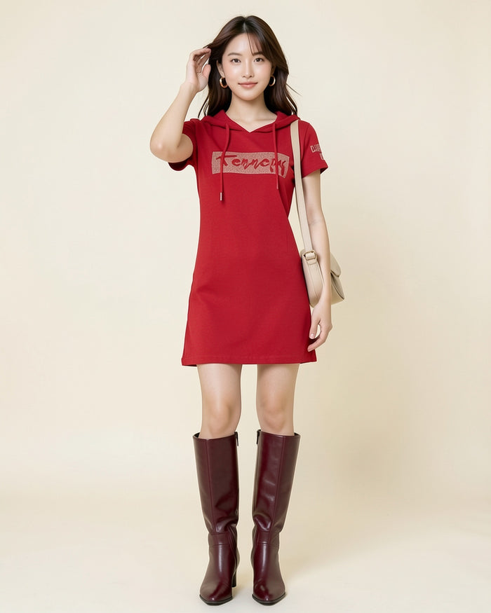 Short Sleeve Hooded Tee Dress