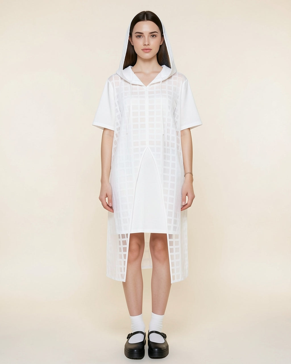 Lace Overlay Hoodie Dress Set