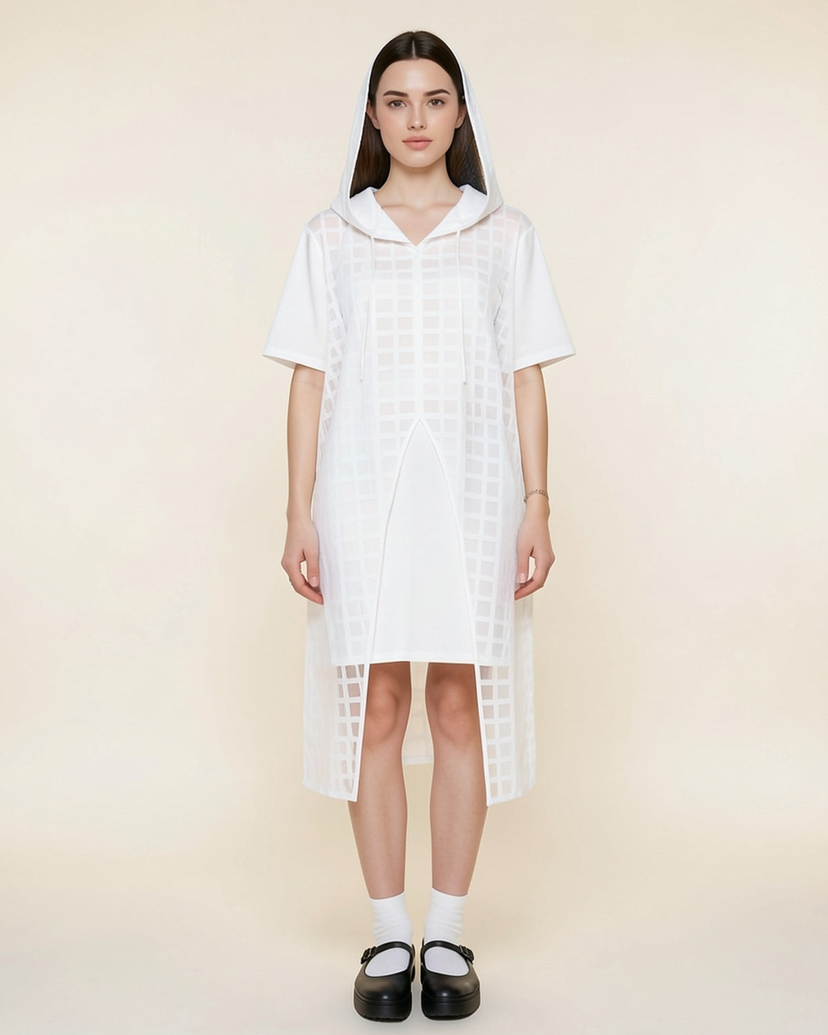 Lace Overlay Hoodie Dress Set