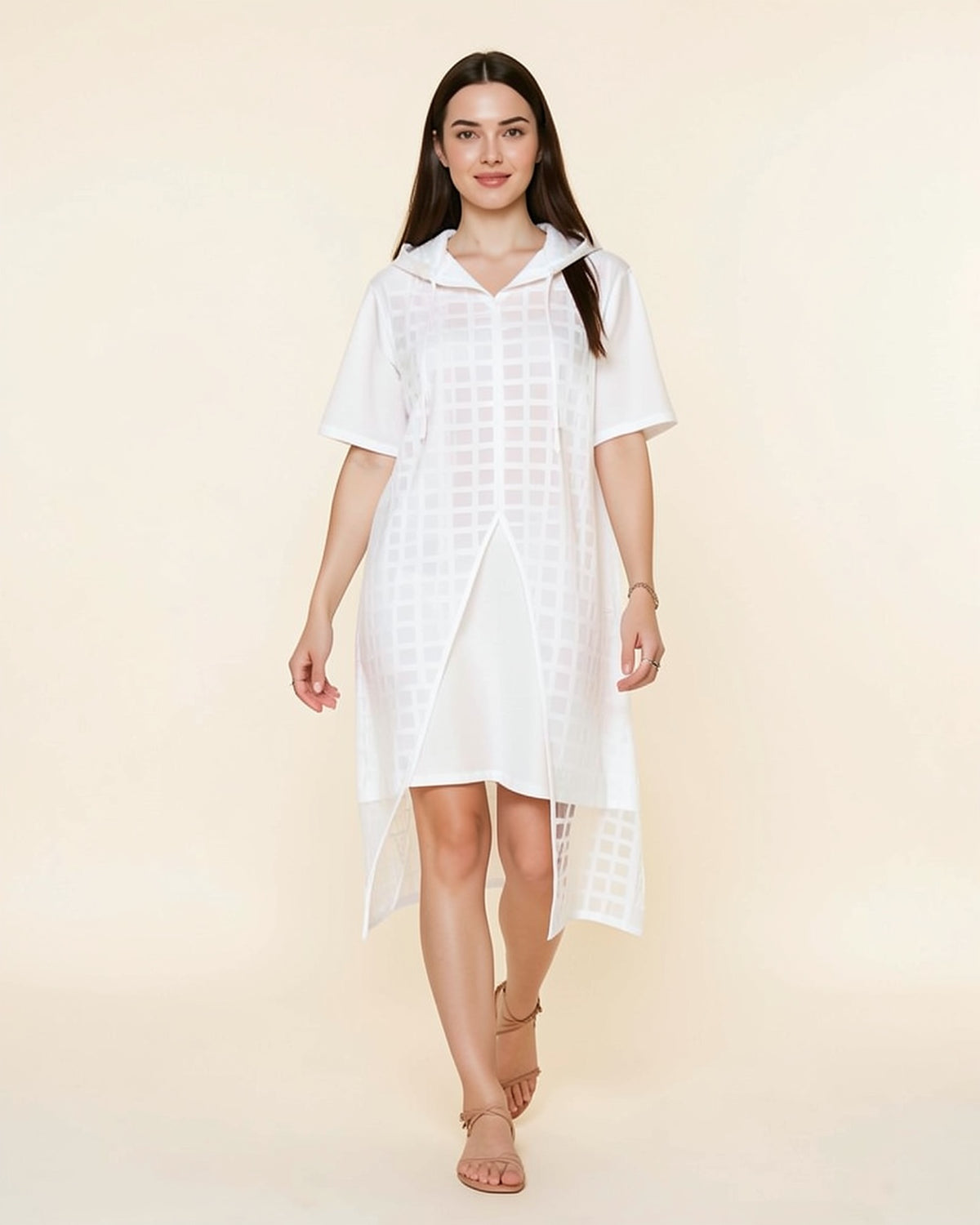 Lace Overlay Hoodie Dress Set