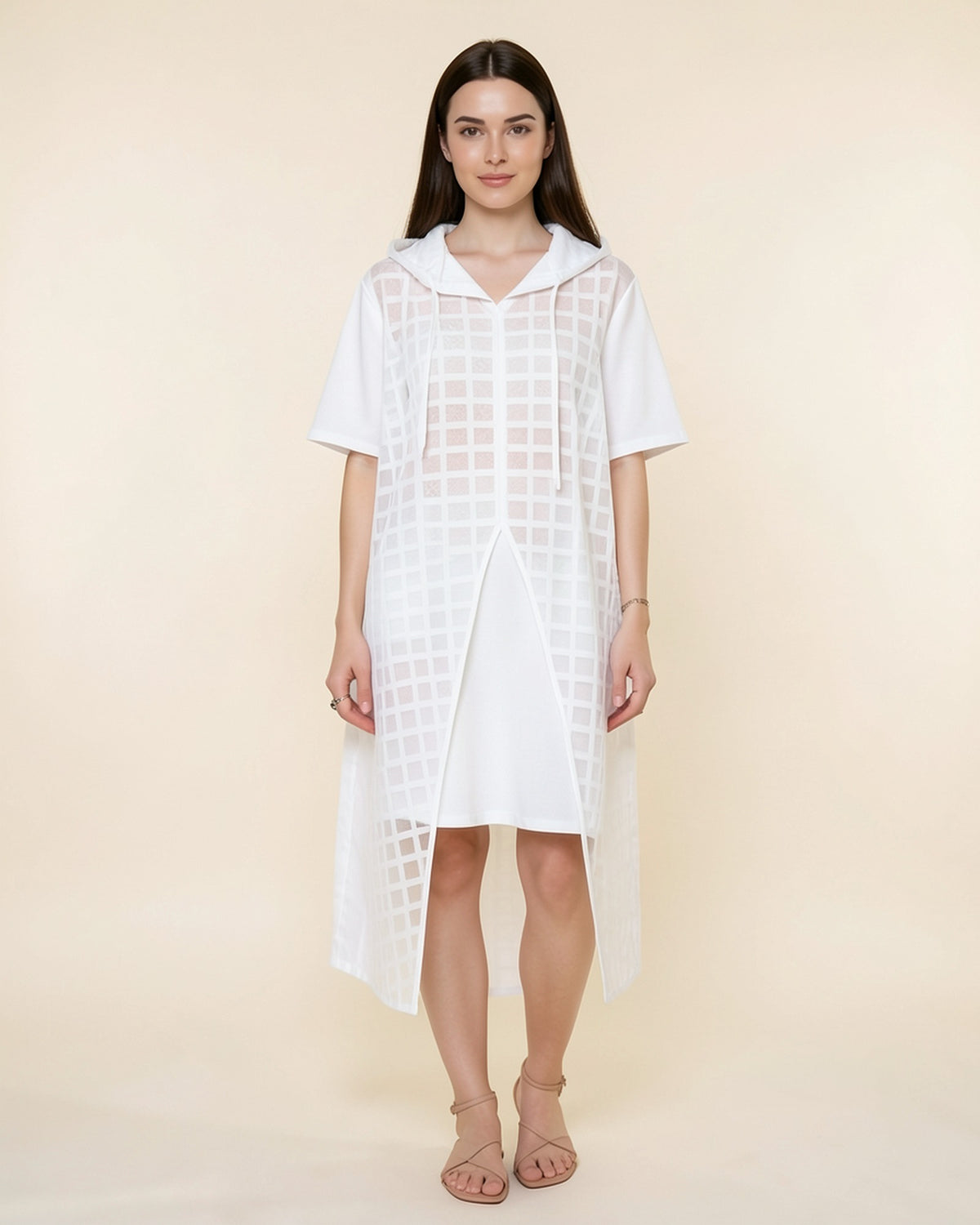 Lace Overlay Hoodie Dress Set
