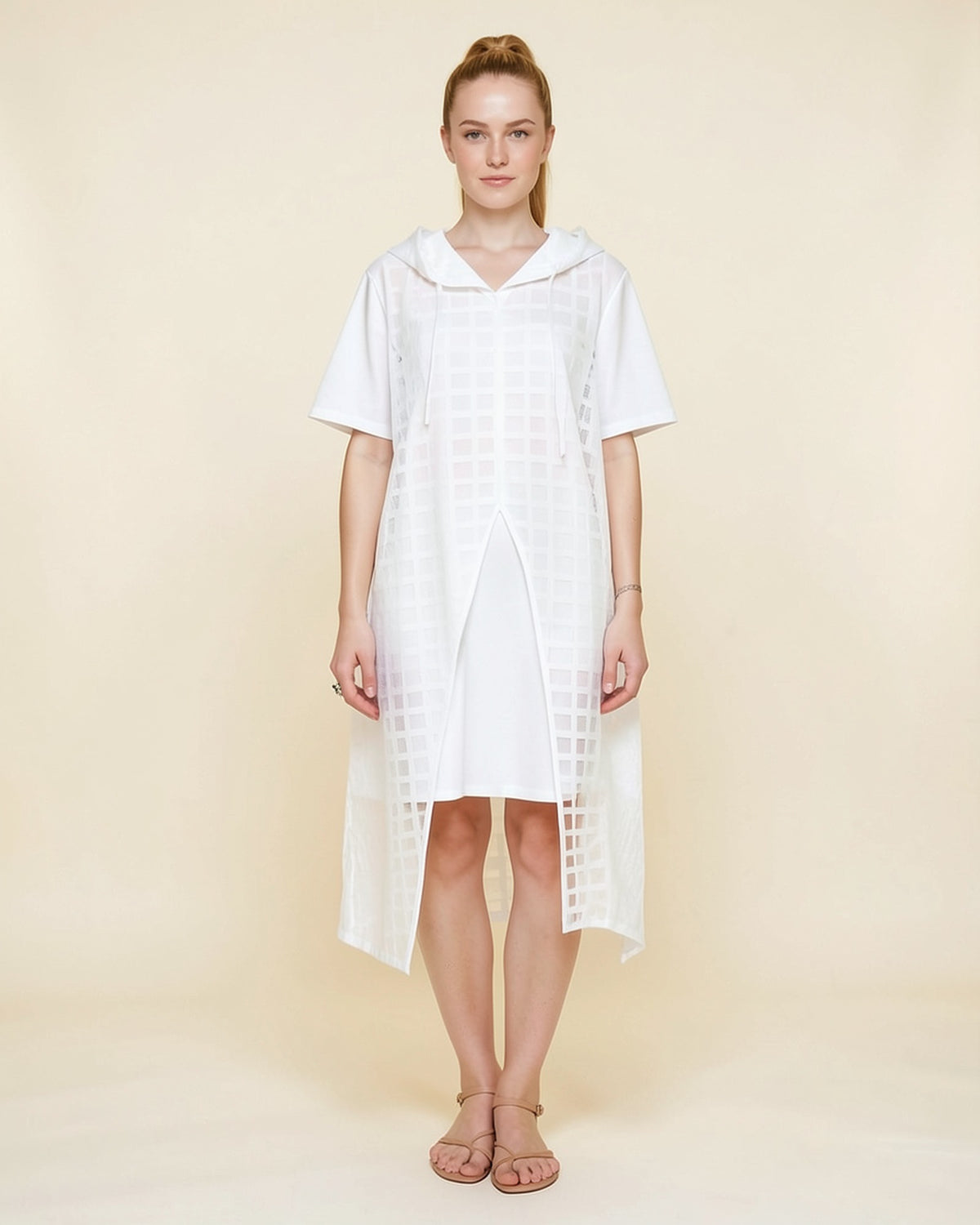 Lace Overlay Hoodie Dress Set
