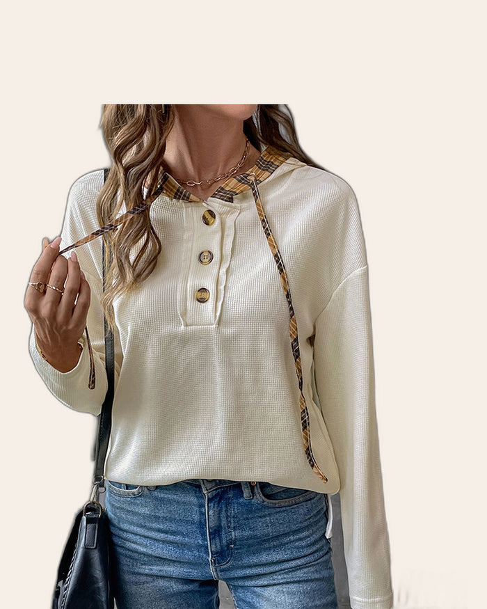 Henley Button Knit Hoodie