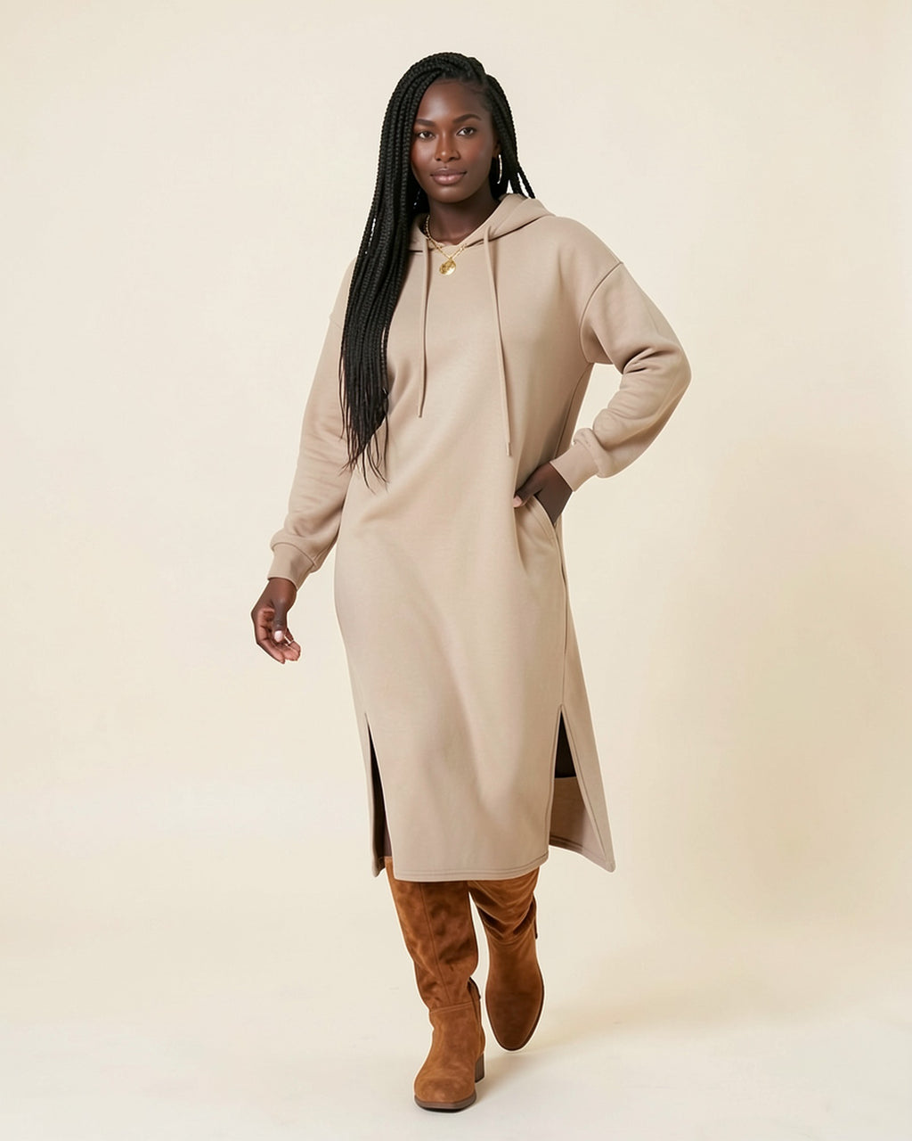 Side Slit Maxi Hoodie Dress