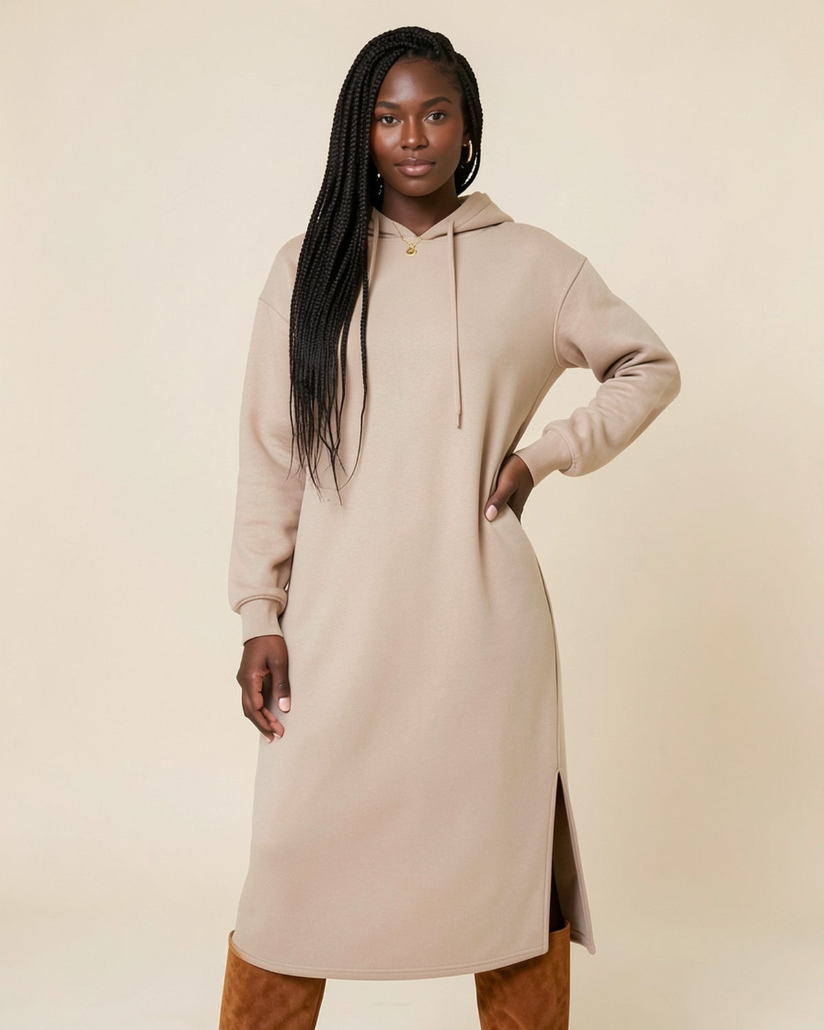 Side Slit Maxi Hoodie Dress