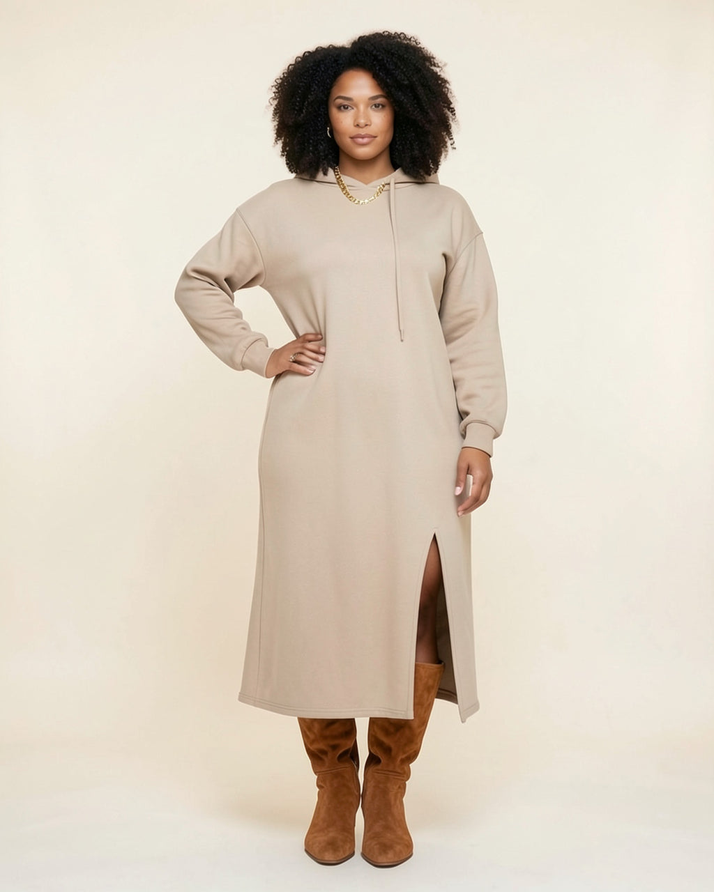 Side Slit Maxi Hoodie Dress