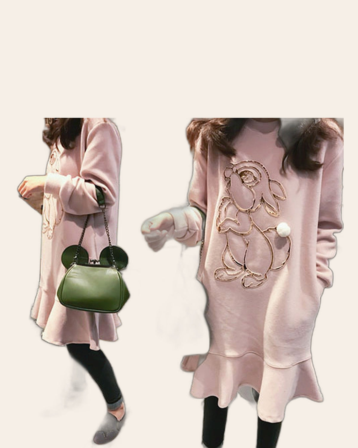 Embroidered Bunny Ruffle Sweater Dress