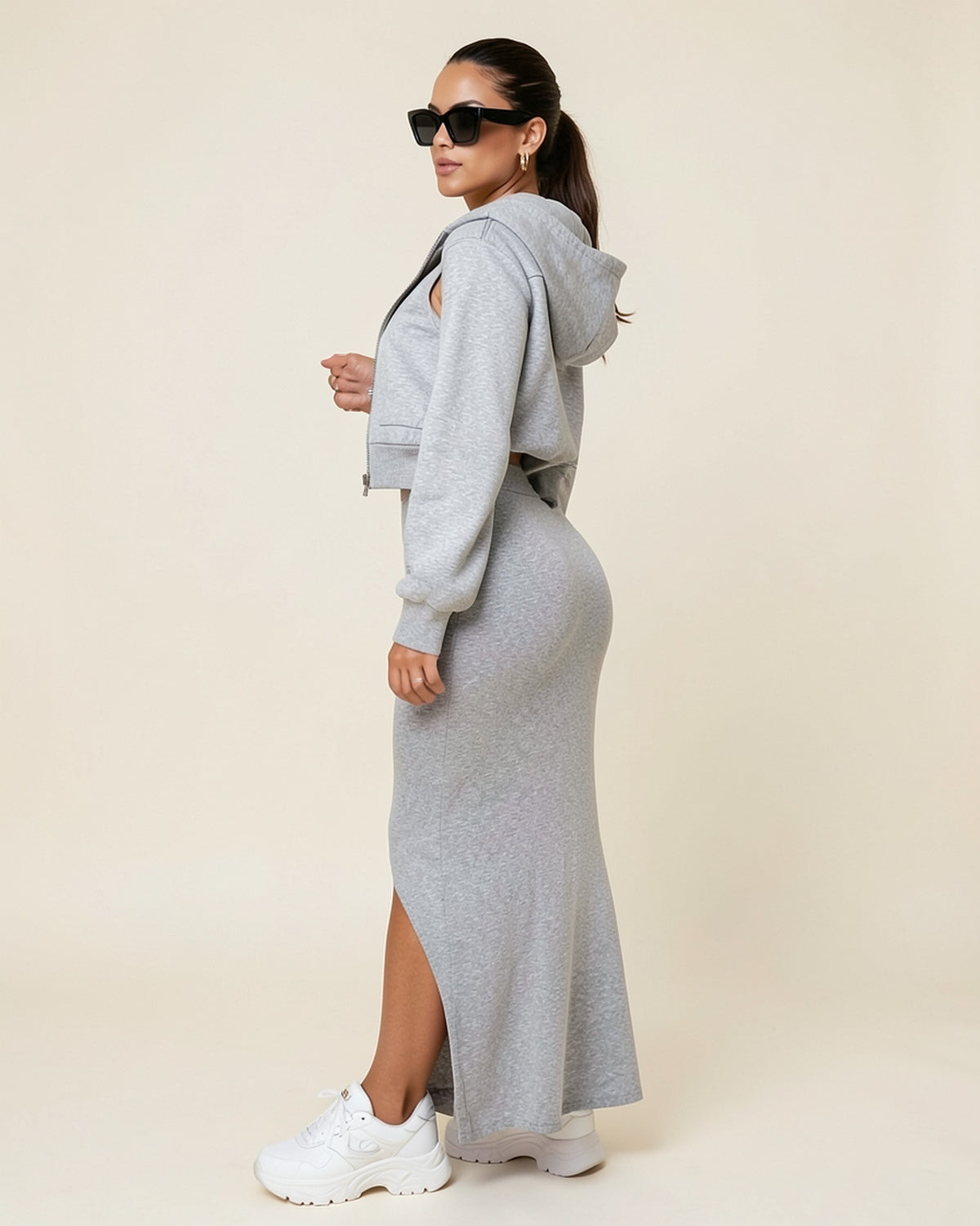 Cropped Zip Hoodie & Maxi Dress Set