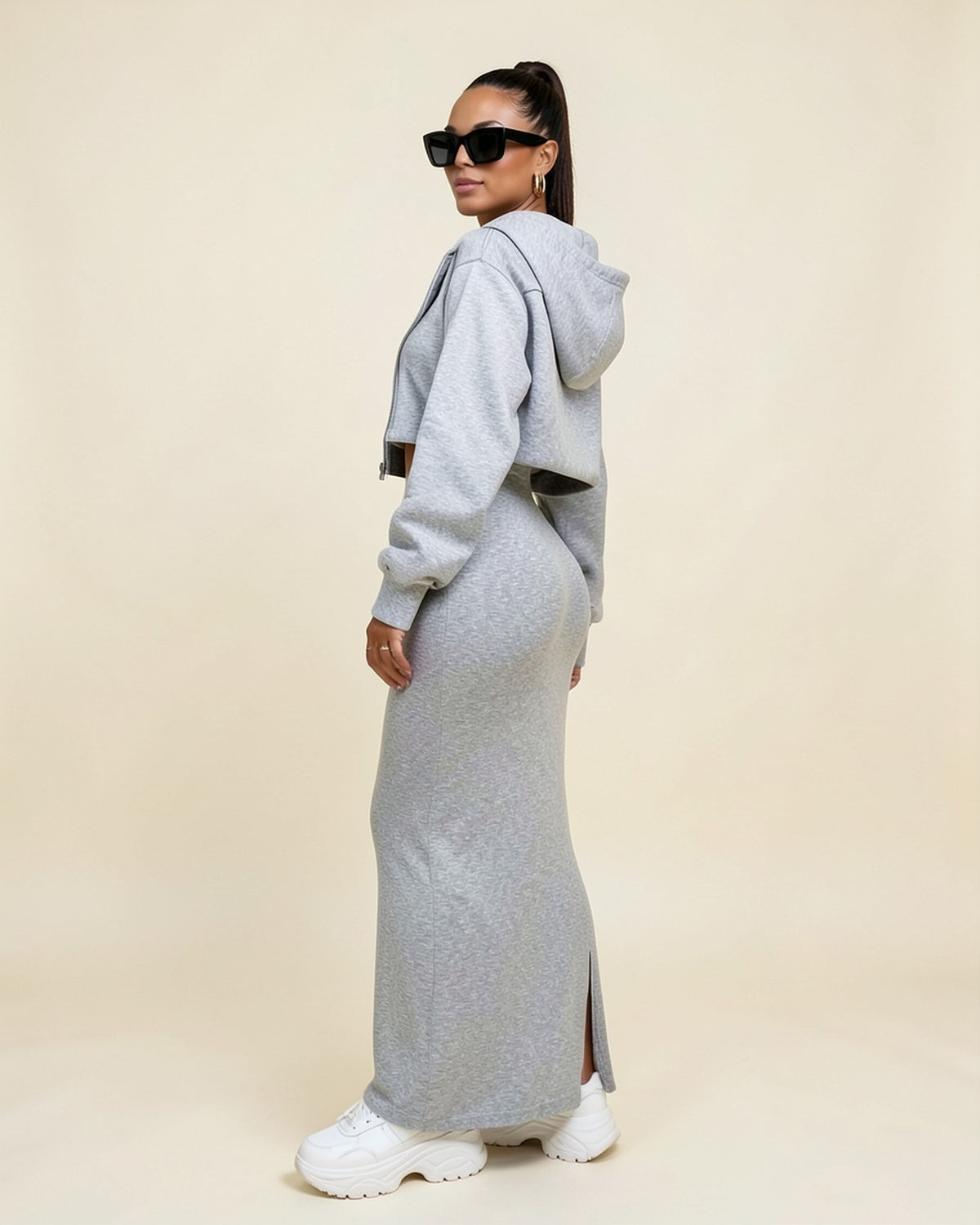Cropped Zip Hoodie & Maxi Dress Set