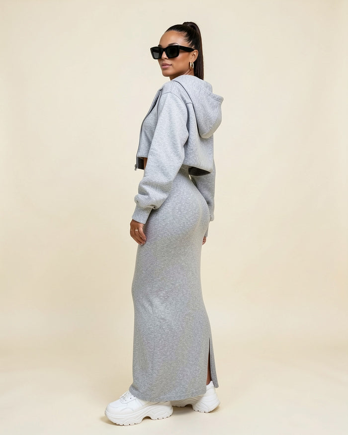 Cropped Zip Hoodie & Maxi Dress Set