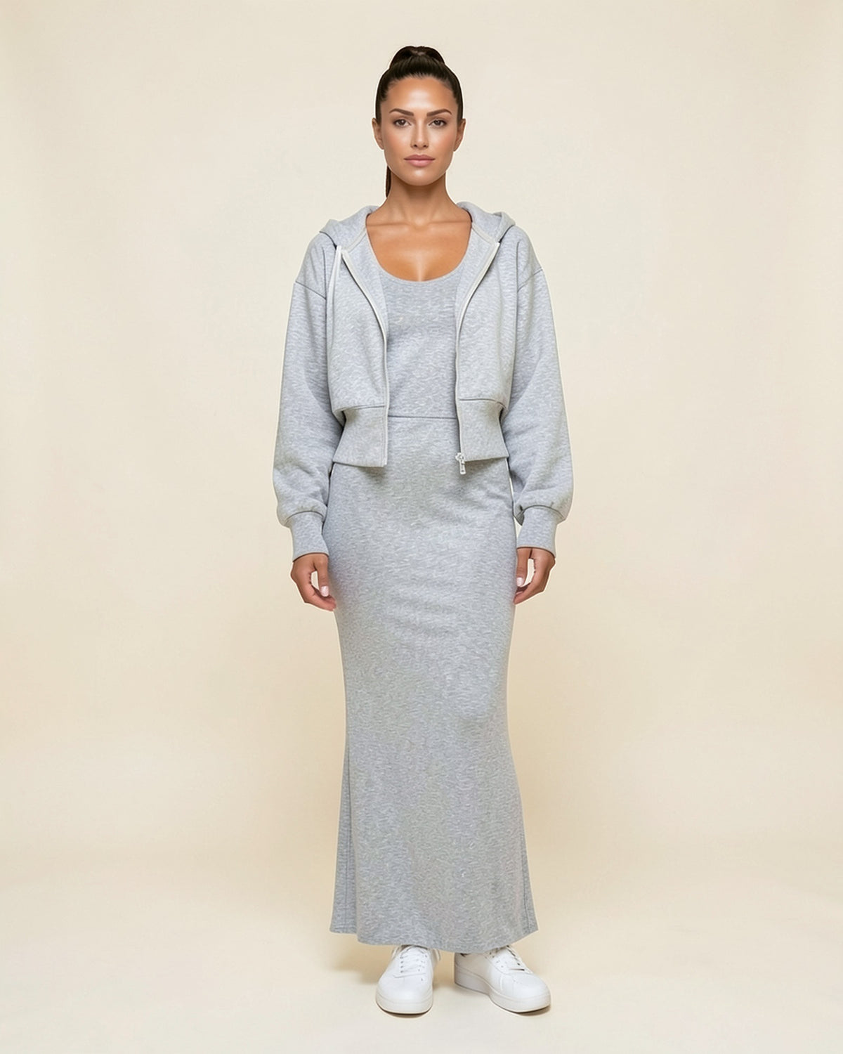 Cropped Zip Hoodie & Maxi Dress Set