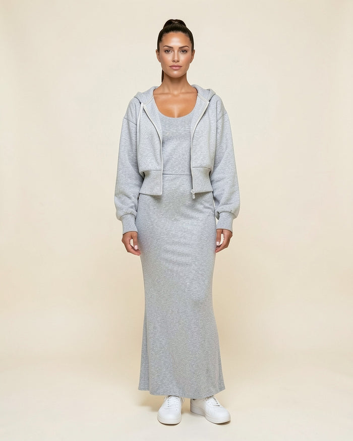 Cropped Zip Hoodie & Maxi Dress Set
