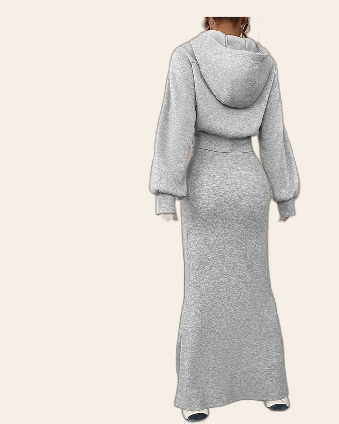 Cropped Zip Hoodie & Maxi Dress Set