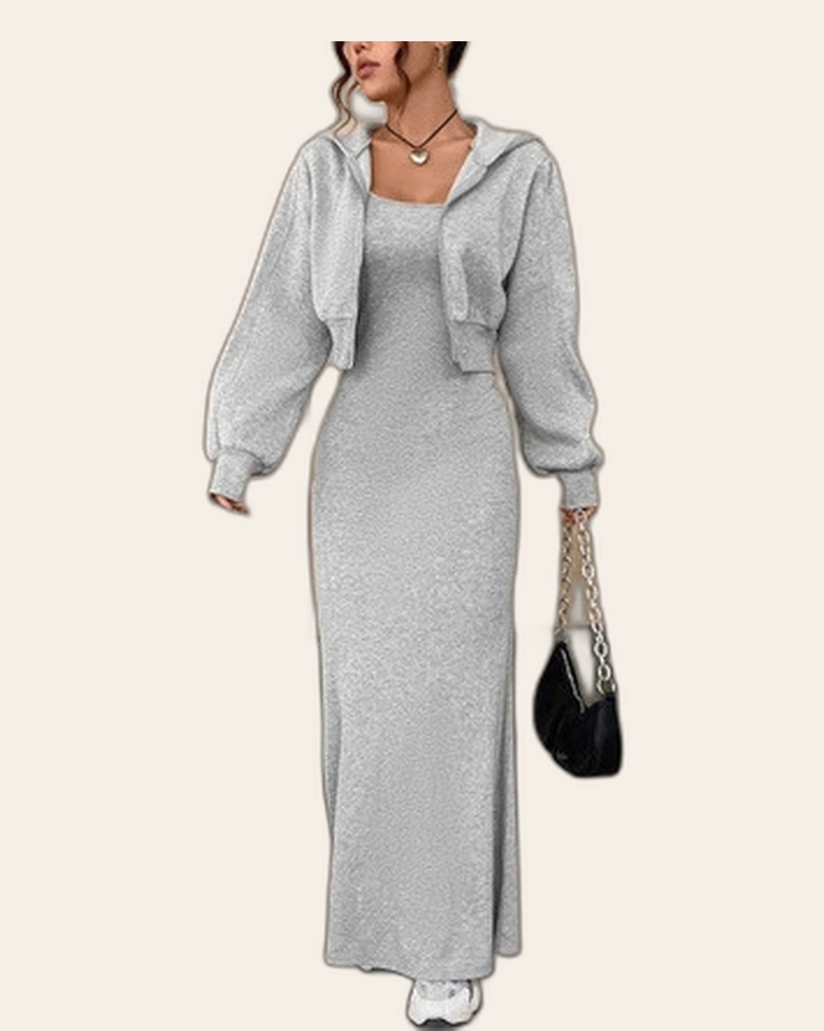 Cropped Zip Hoodie & Maxi Dress Set