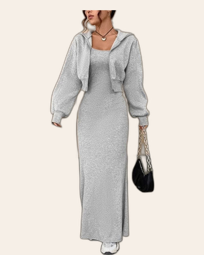 Cropped Zip Hoodie & Maxi Dress Set