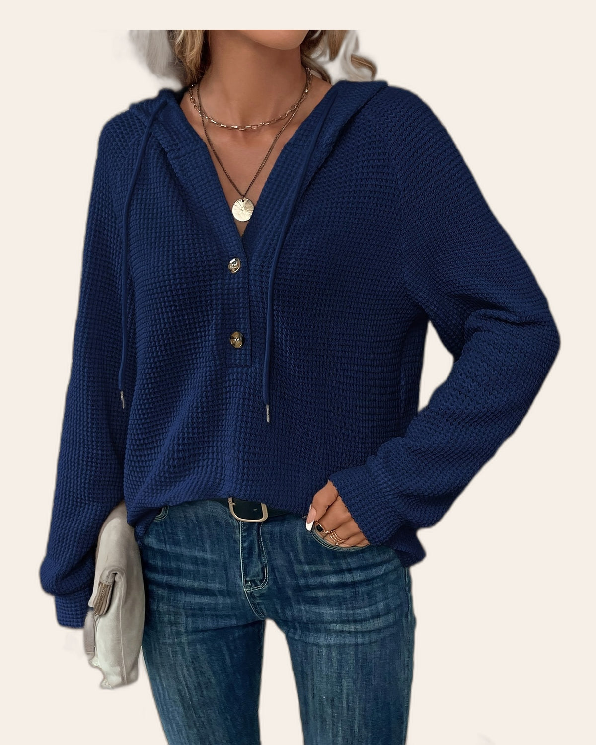 Waffle Knit Henley Hoodie
