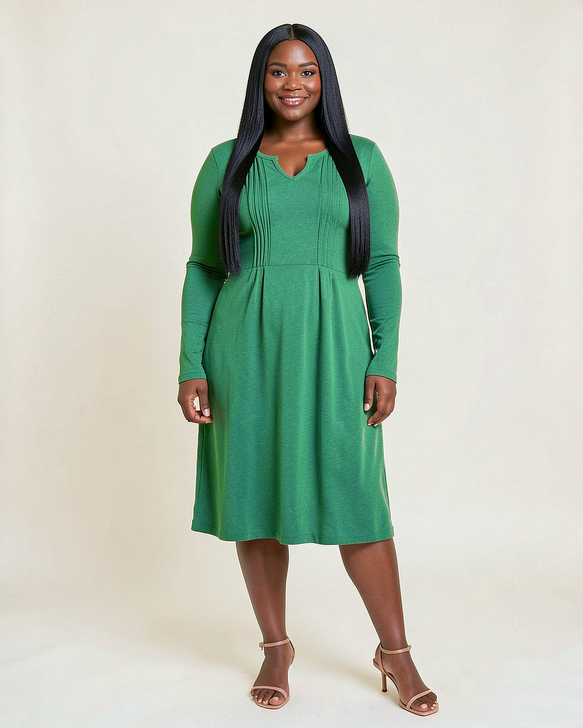 V-Neck Flowy Midi Hoodie Dress