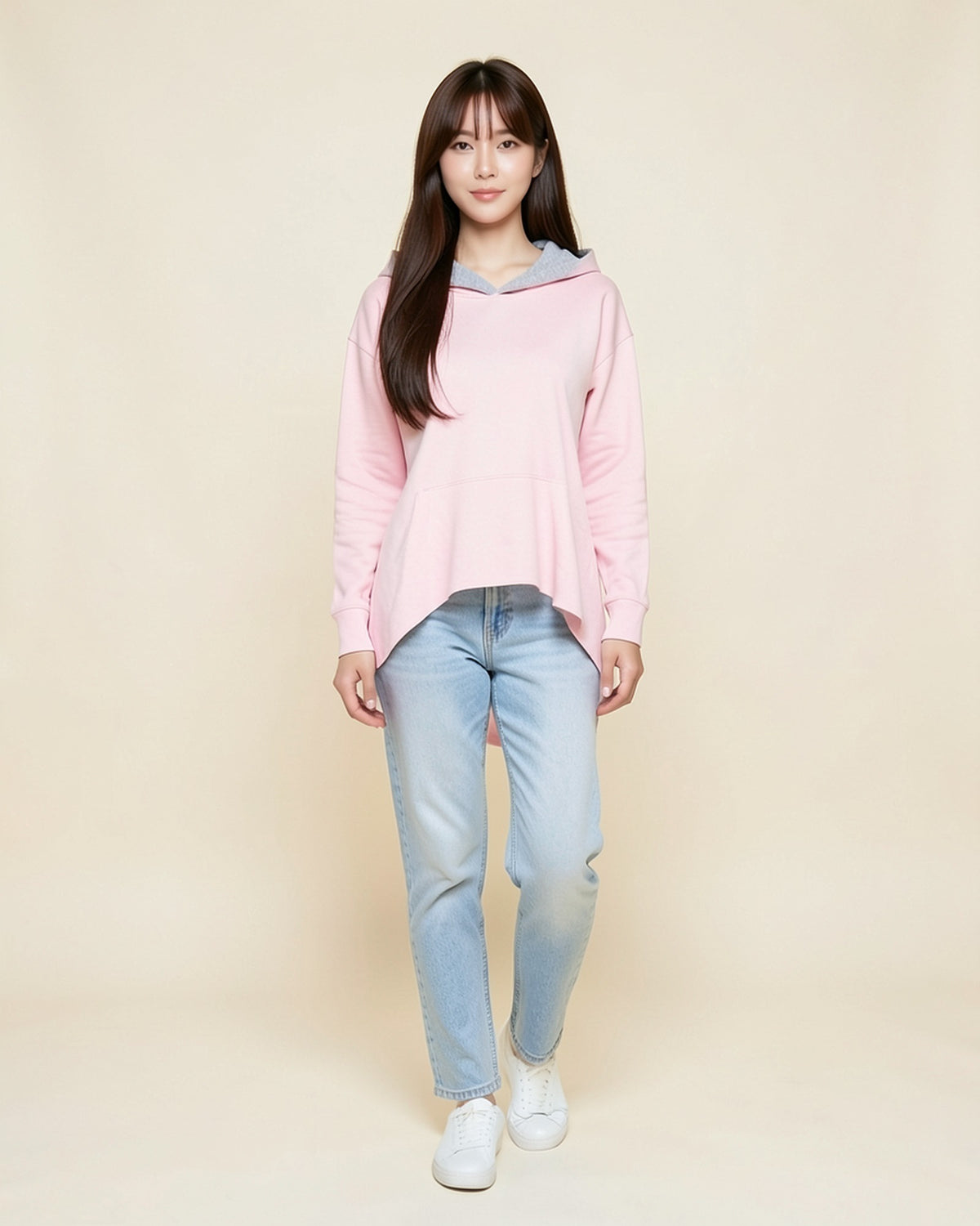 Curved Hem Contrast Hood Hoodie