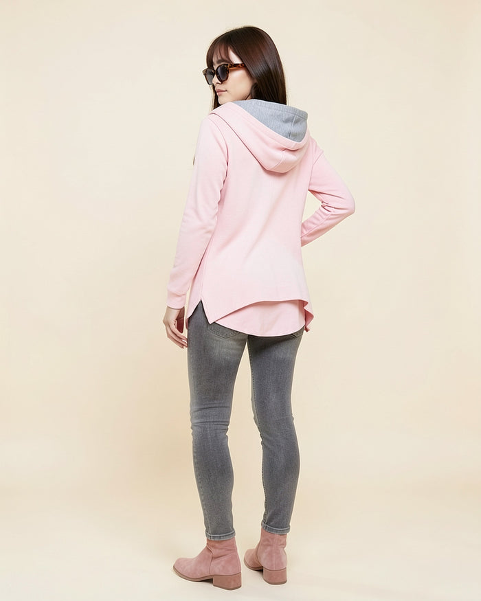 Curved Hem Contrast Hood Hoodie