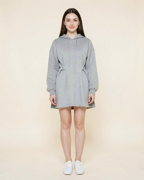 Cinched Waist Balloon Sleeve Hoodie Dress