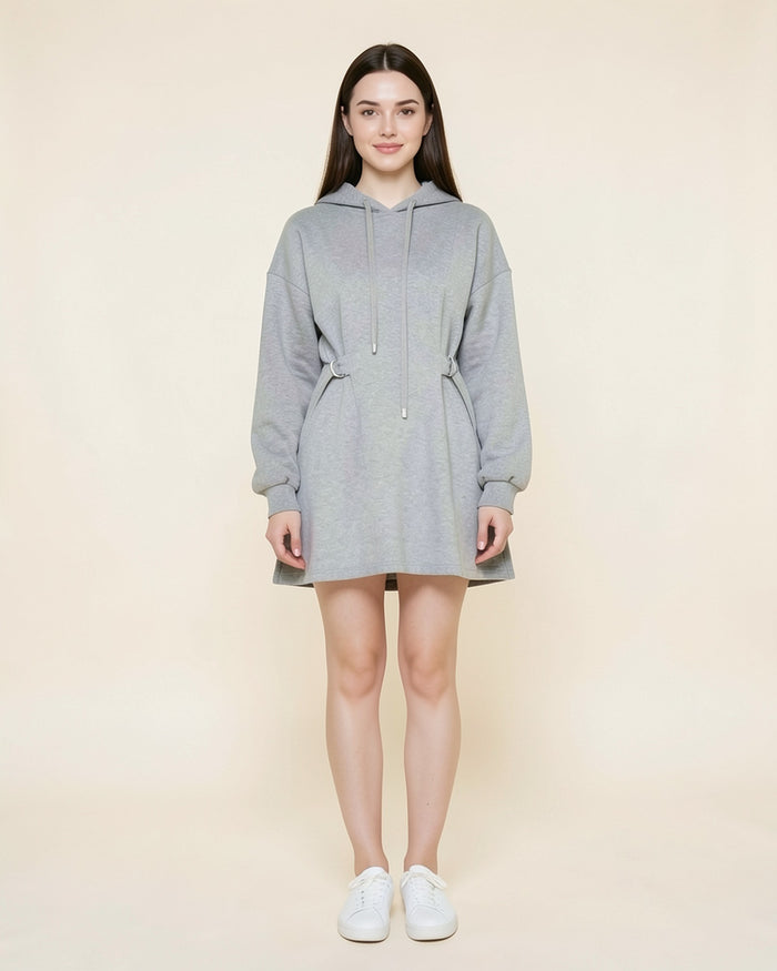 Cinched Waist Balloon Sleeve Hoodie Dress