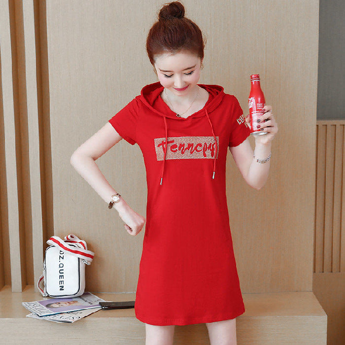Short Sleeve Hooded Tee Dress