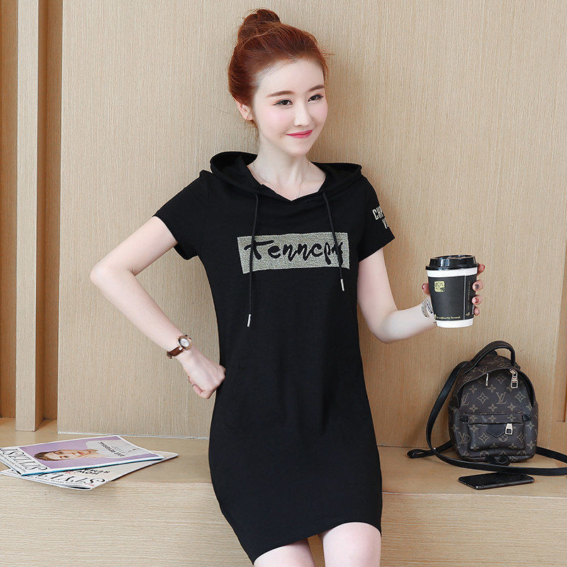 Short Sleeve Hooded Tee Dress