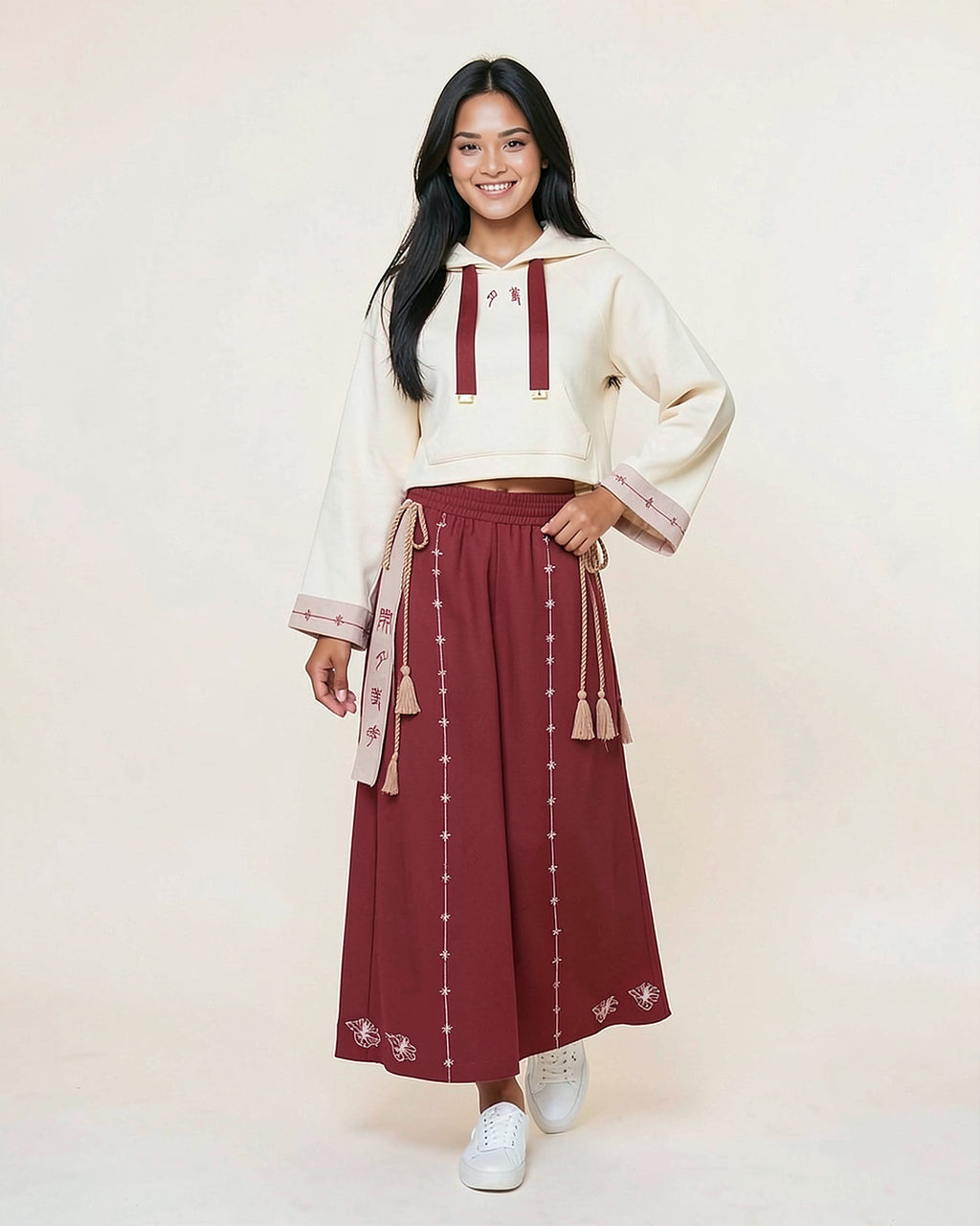 Embroidered Hoodie & Maxi Skirt Set