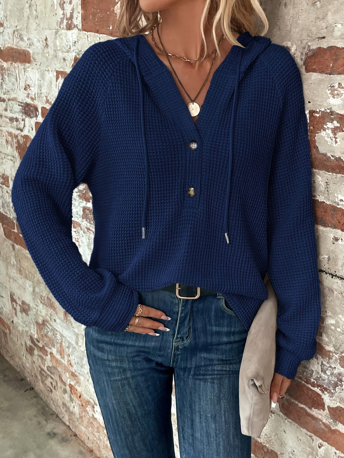 Waffle Knit Henley Hoodie