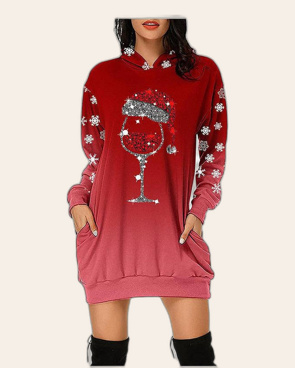 Santa Wine Glass Hoodie Dress