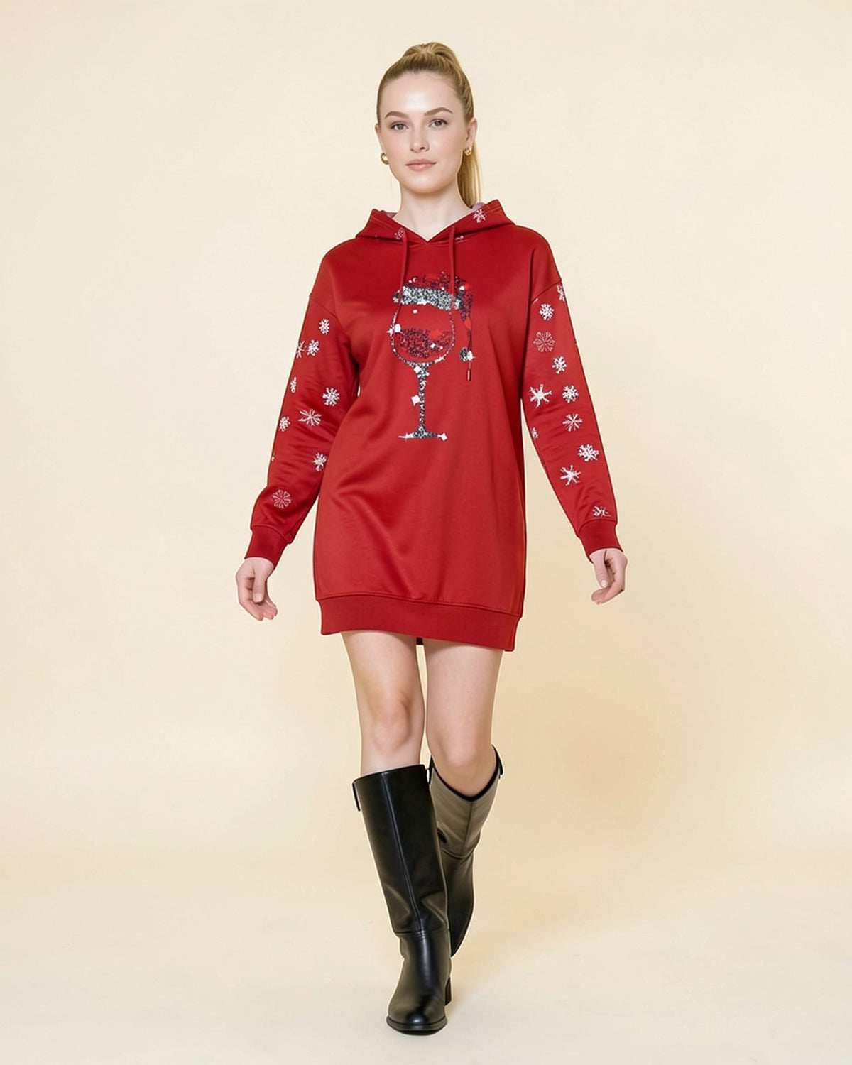 Santa Wine Glass Hoodie Dress