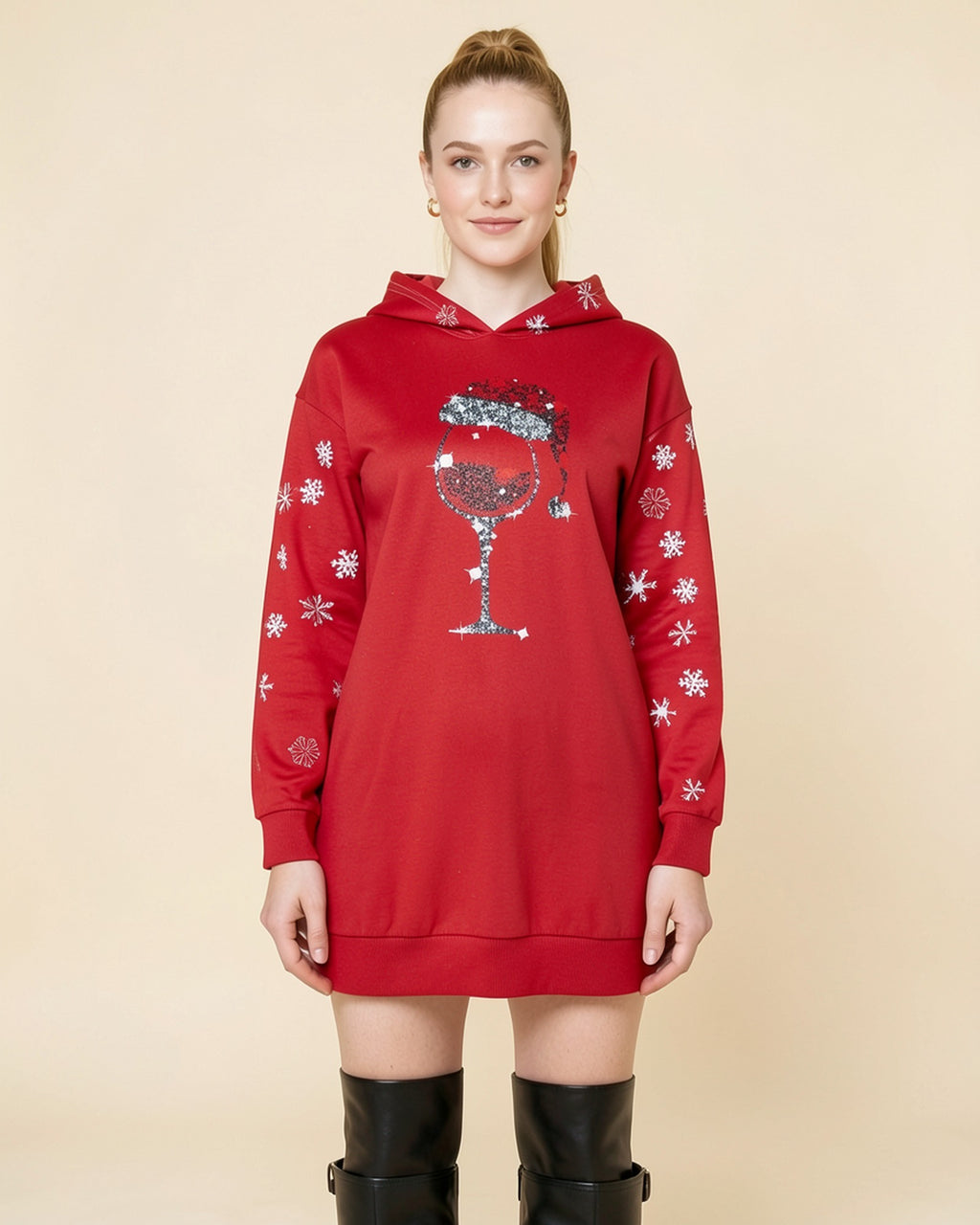 Santa Wine Glass Hoodie Dress