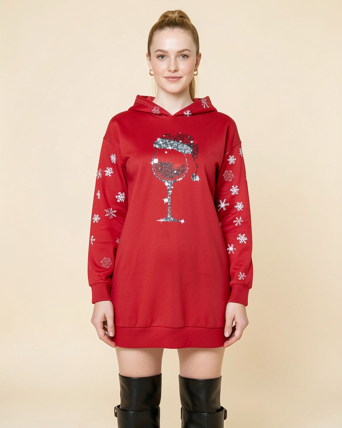 Santa Wine Glass Hoodie Dress