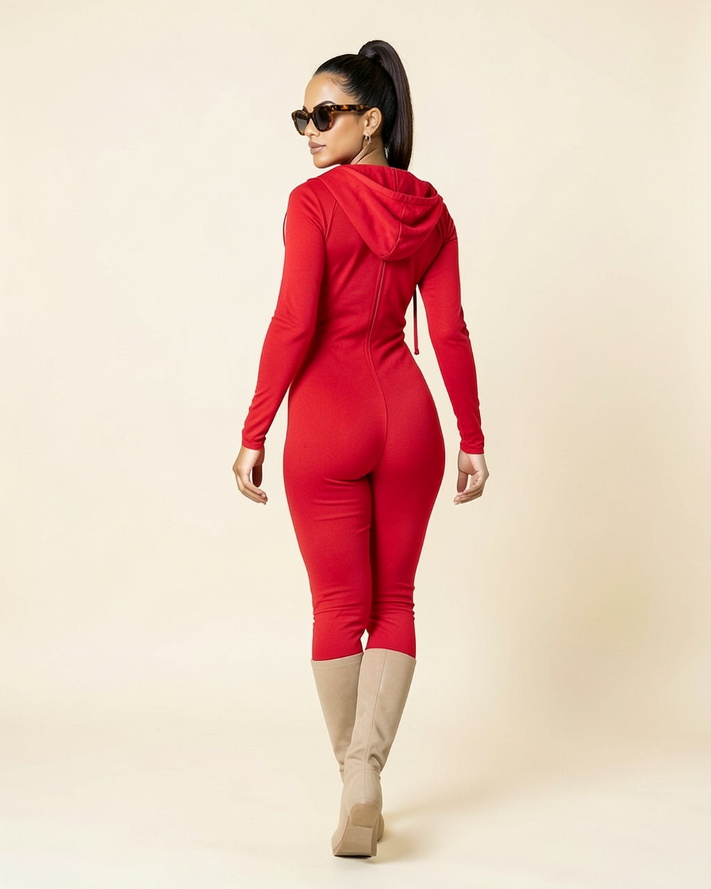 Plunge Zip Hooded Jumpsuit