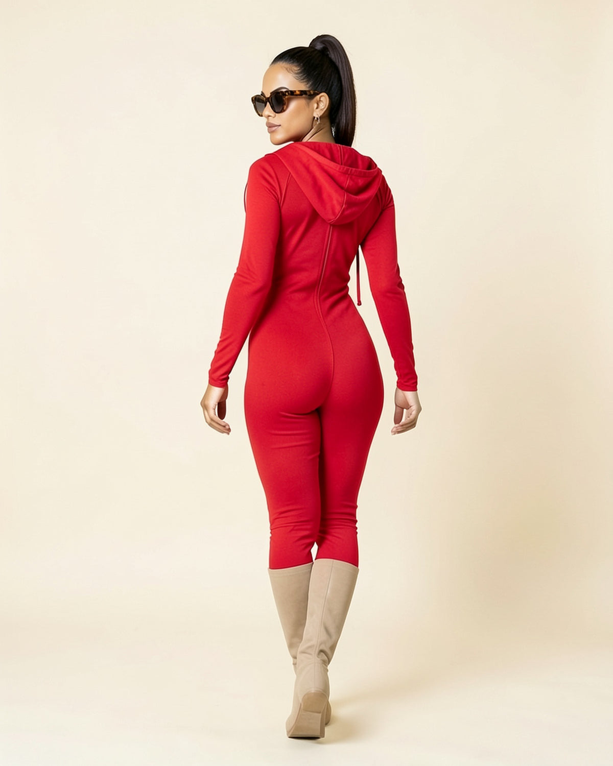 Plunge Zip Hooded Jumpsuit