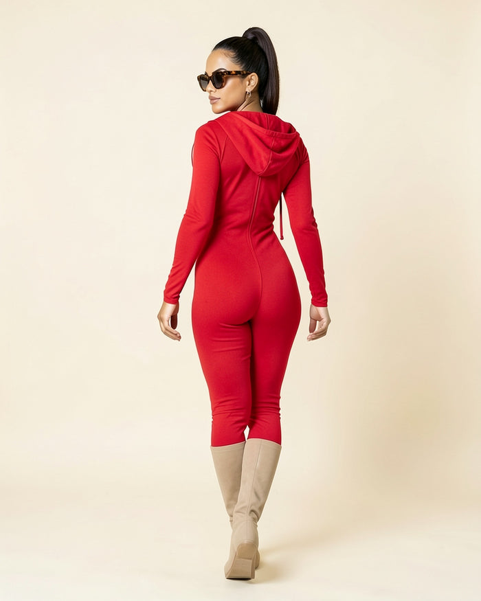Plunge Zip Hooded Jumpsuit